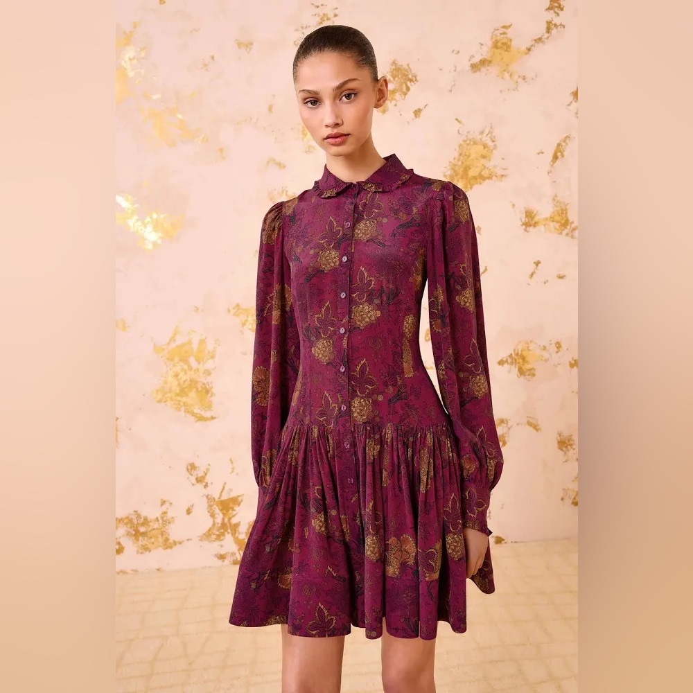 Ulla Johnson Simona Silk Long Sleeve
Mini Dress Peony